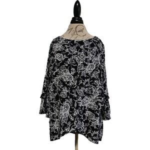 New Directions Black Paisley Flowy Bell Sleeve Whimsigoth Top Size XL